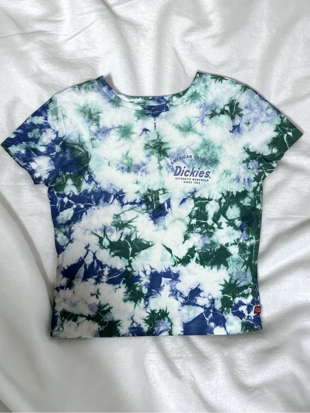 Vintage Y2K Dickies Girl (M) Tie-Dye Cap Sleeve Baby Tee Logo Cotton Stretch